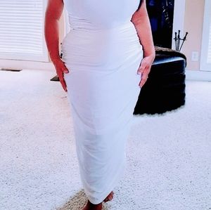 Shyann Optic White Ruched Pencil Skirt